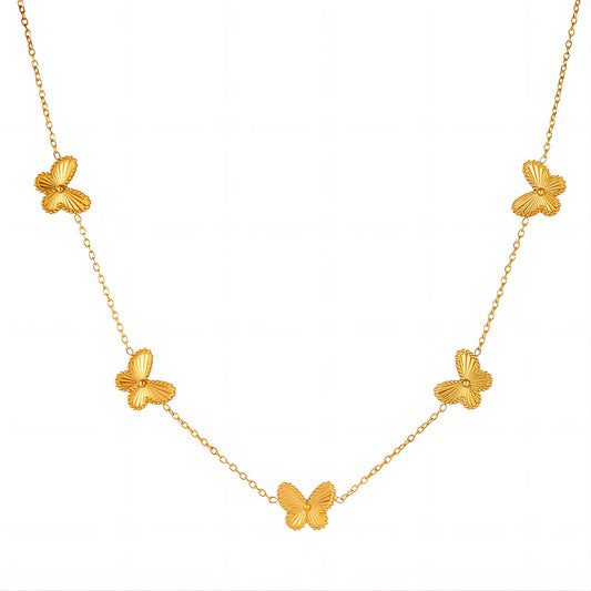 Butterflies Necklace, 18K Gold Plated Steel