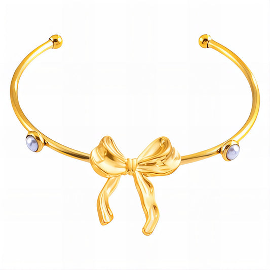 Bow Bracelet, 18K Gold Plated Steel