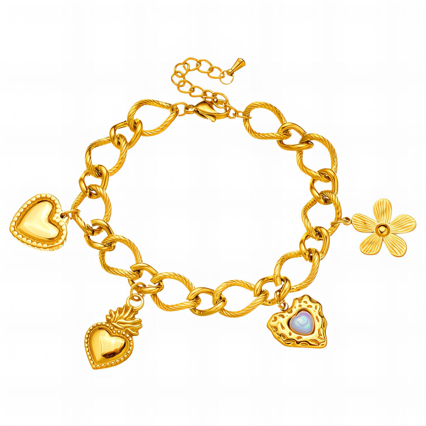 Hearts Bracelet, 18K Gold Plated Steel