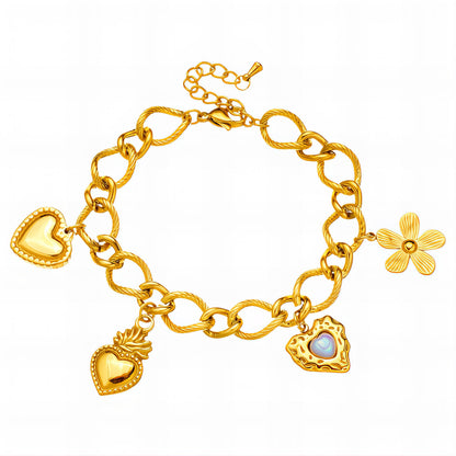 Hearts Bracelet, 18K Gold Plated Steel