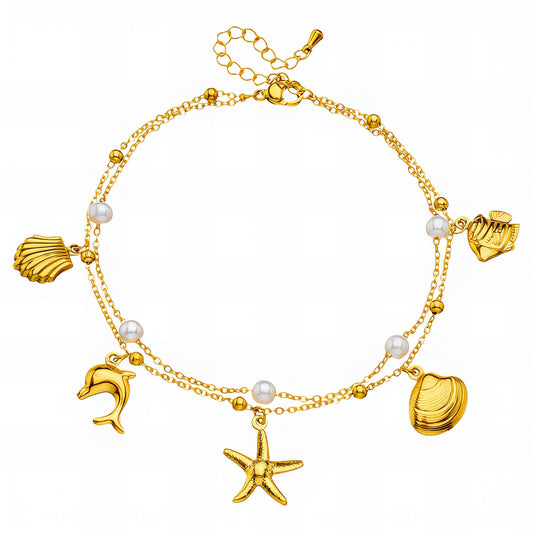 Starfish Anklet, 18K Gold Plated Steel