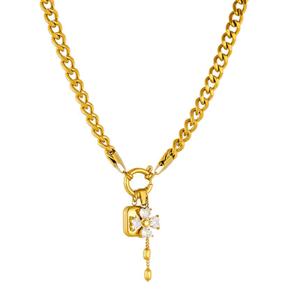 Flower Necklace, 18K Gold Plated Steel