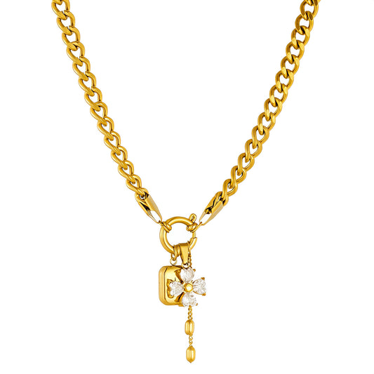 Flower Necklace, 18K Gold Plated Steel