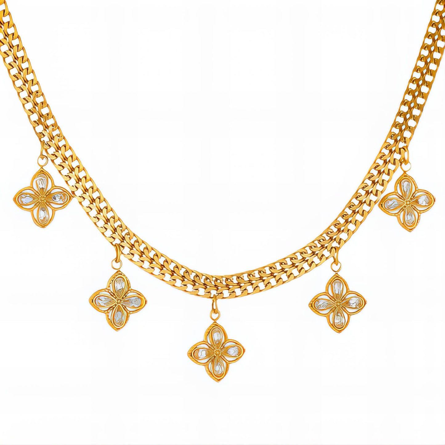 Flower Meadow Necklace, 18K Gold Plated Steel