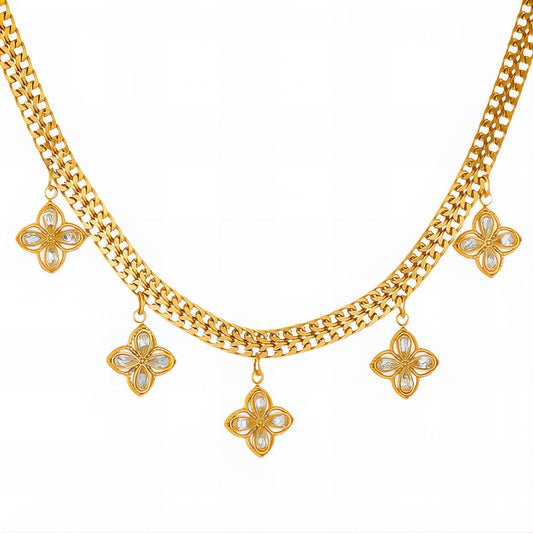 Flower Meadow Necklace, 18K Gold Plated Steel