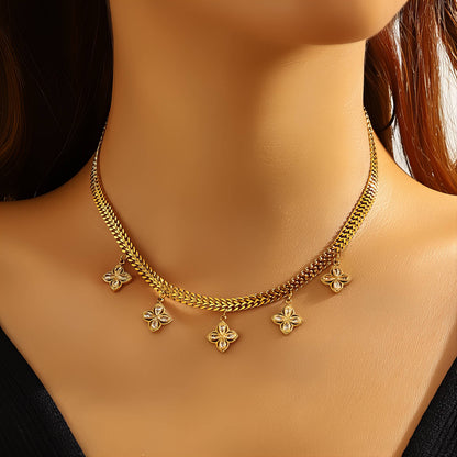 Flower Meadow Necklace, 18K Gold Plated Steel