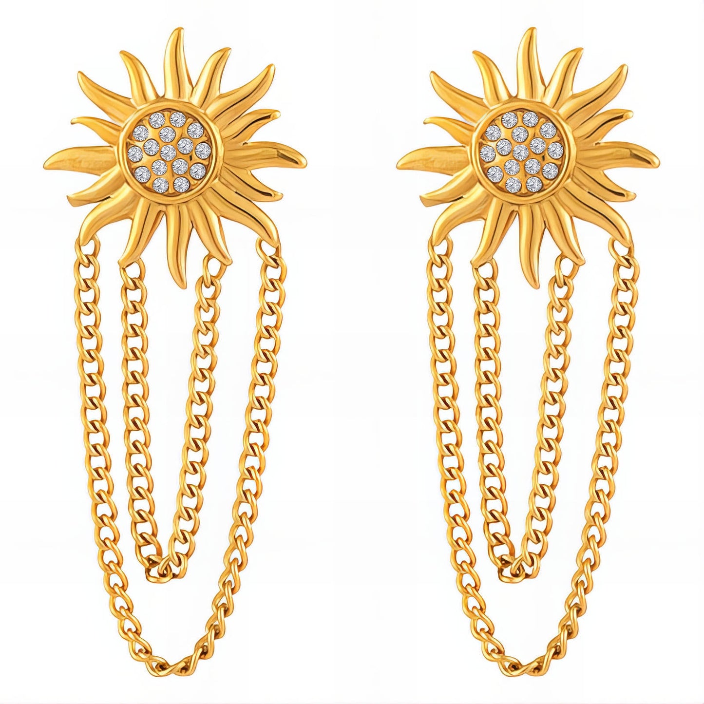 Suns Earrings, 18K Gold Plated Steel