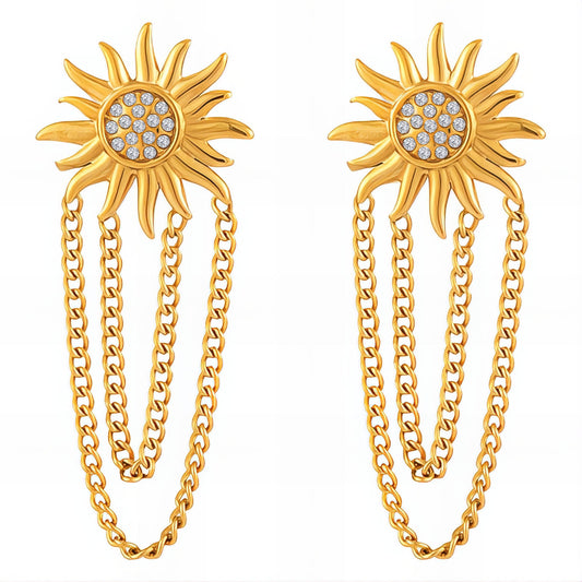 Suns Earrings, 18K Gold Plated Steel