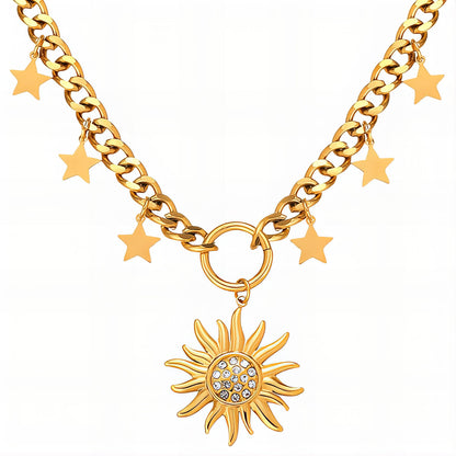 Sun Necklace, 18K Gold Plated Steel