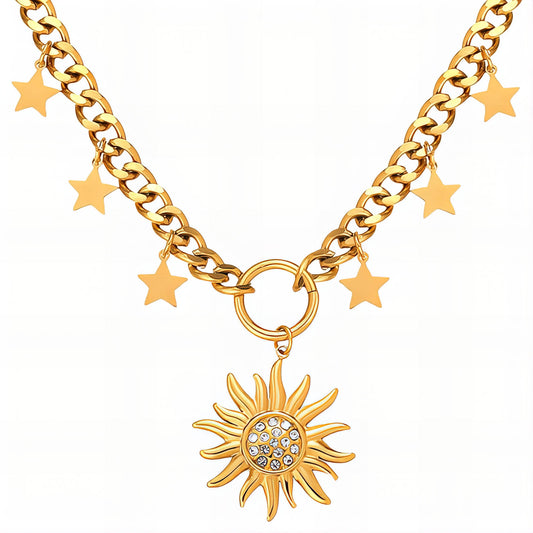 Sun Necklace, 18K Gold Plated Steel