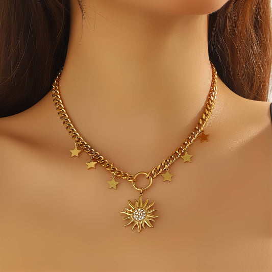 Sun Necklace, 18K Gold Plated Steel