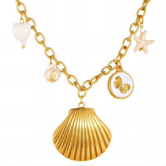 Seashell Necklace, 18K Gold Plated Steel
