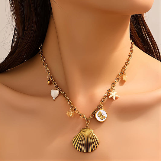 Seashell Necklace, 18K Gold Plated Steel