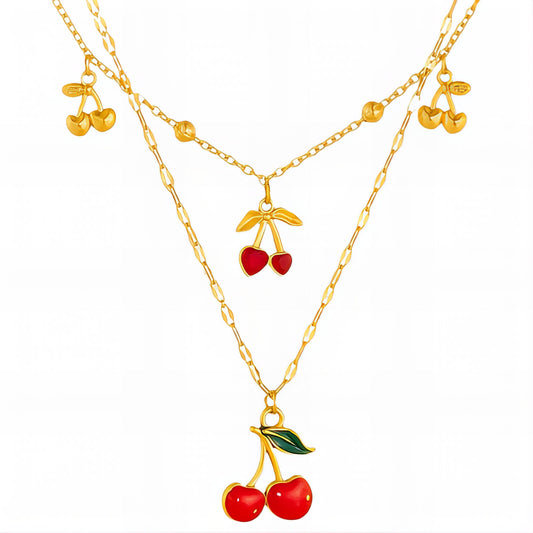 Cherry Necklace, 18K Gold Plated Steel