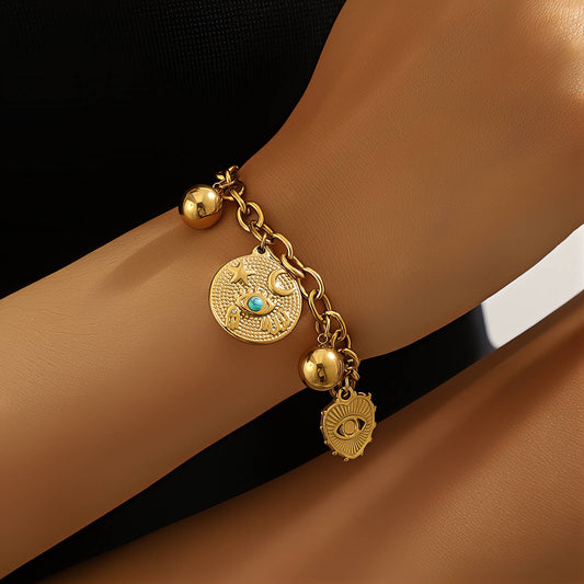 Evil eyes Bracelet, 18K Gold Plated Steel