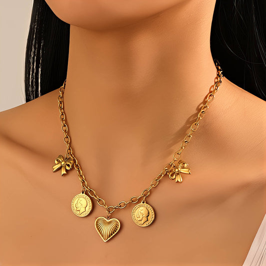 Heart Necklace, 18K Gold Plated Steel
