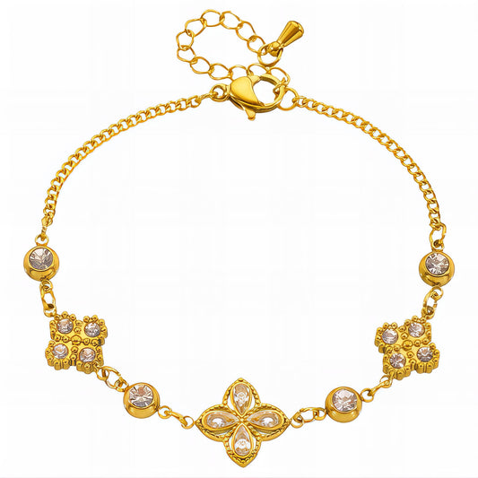 Flowers Bracelet, 18K Gold Plated Steel