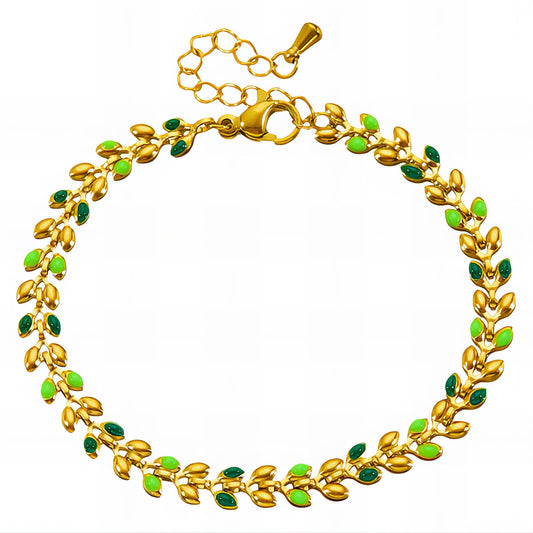 Leaves Bracelet, 18K Gold Plated Steel