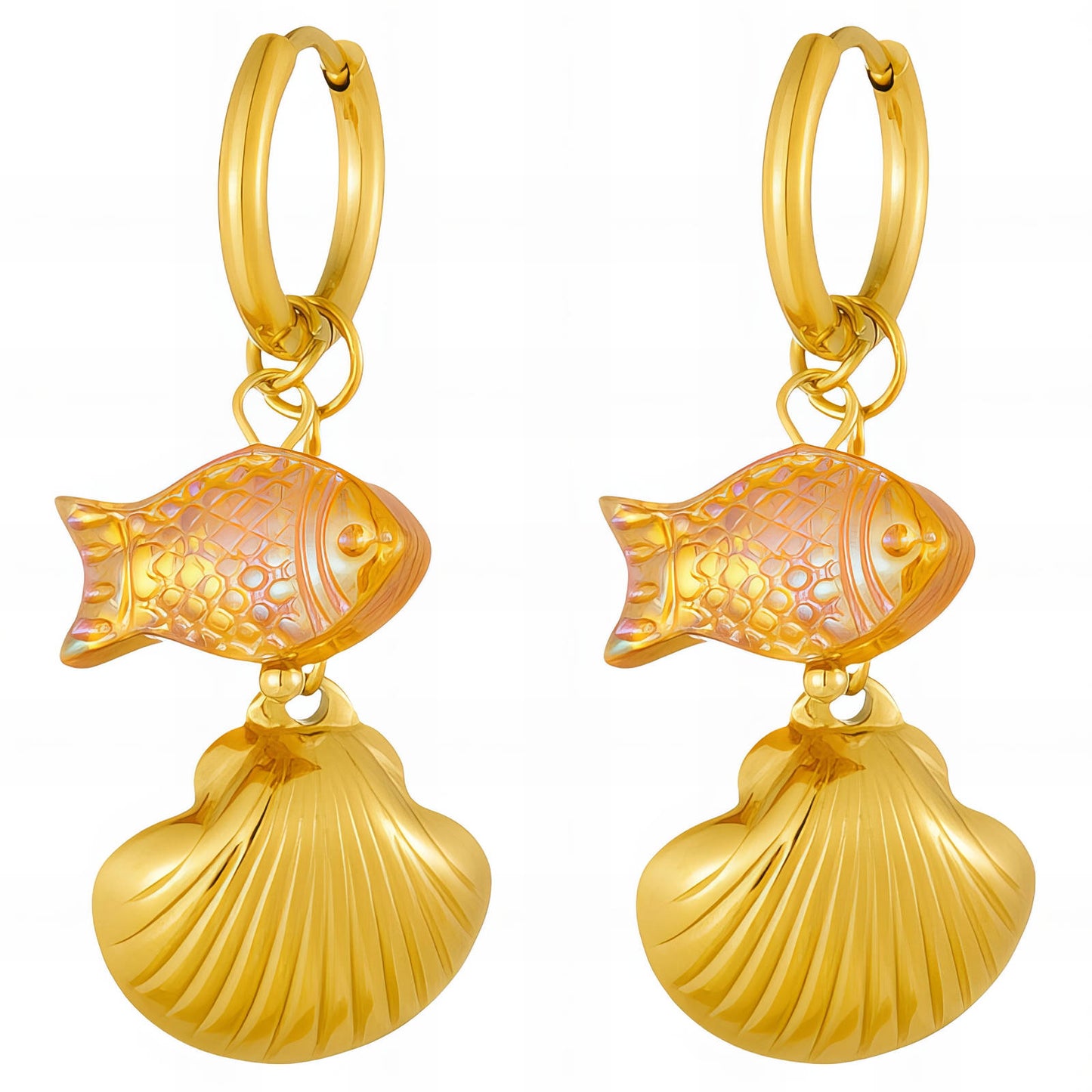 Seashell Earrings, 18K Gold Plated Steel