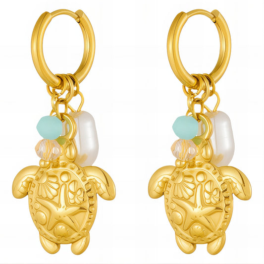 Turtles Earrings, 18K Gold Plated Steel