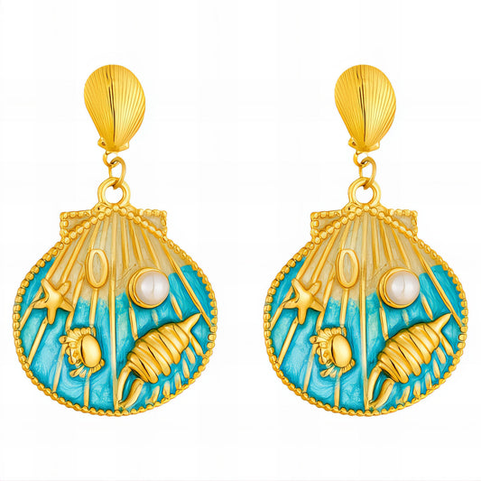 Seashells Earrings, 18K Gold Plated Steel
