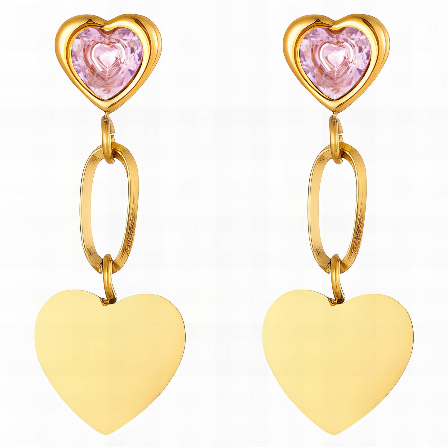 Hearts Earrings, 18K Gold Plated Steel