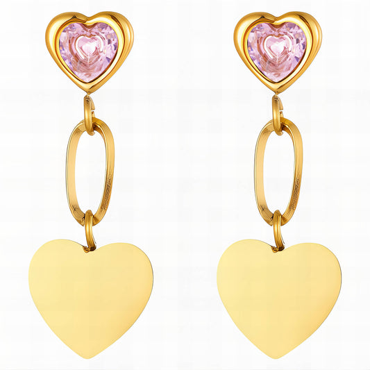 Hearts Earrings, 18K Gold Plated Steel