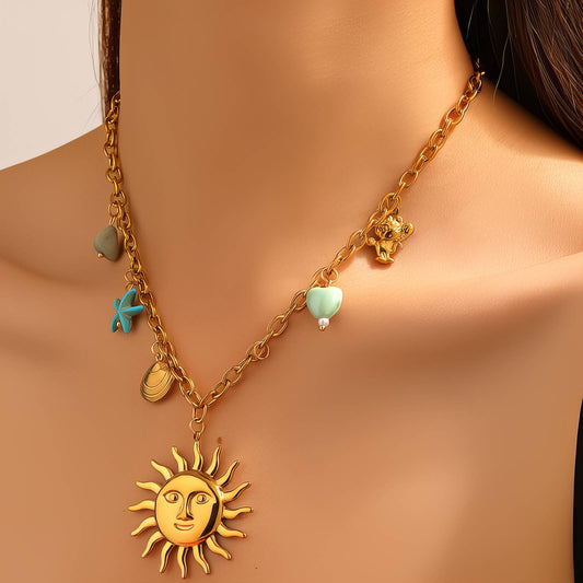 Sun Necklace, 18K Gold Plated Steel