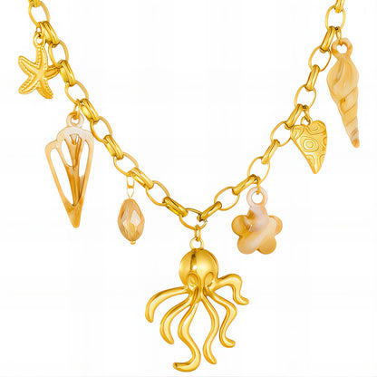 Squid Necklace, 18K Gold Plated Steel