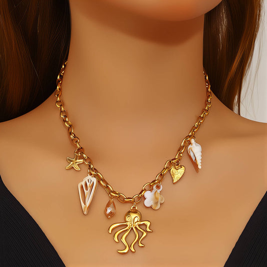 Squid Necklace, 18K Gold Plated Steel