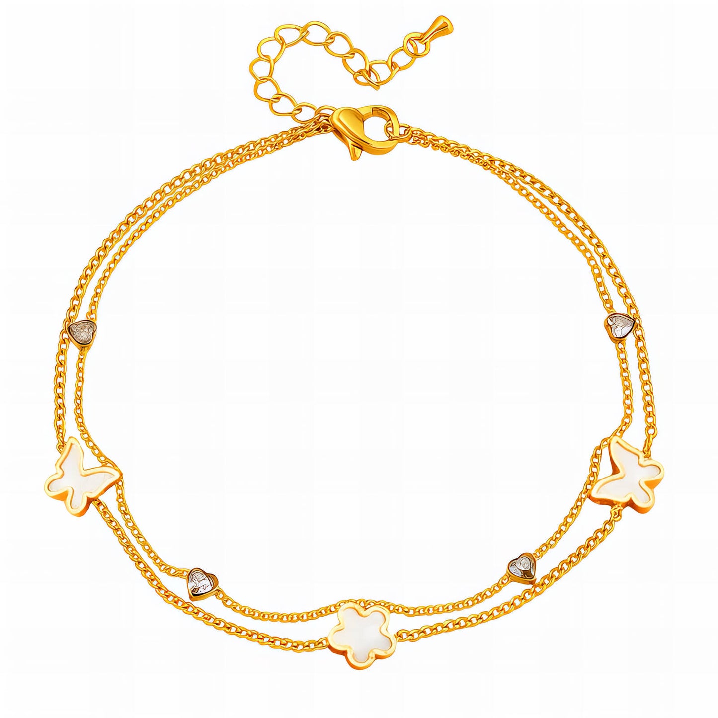 Flower Anklet, 18K Gold Plated Steel