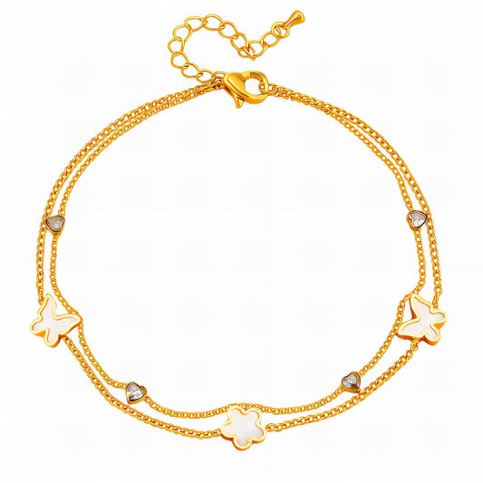 Flower Anklet, 18K Gold Plated Steel