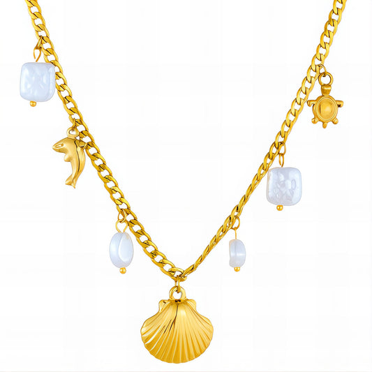 Seashell Necklace, 18K Gold Plated Steel