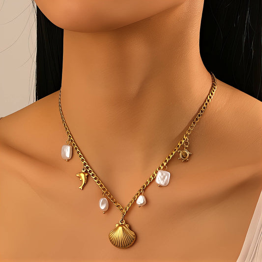Seashell Necklace, 18K Gold Plated Steel