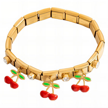 Cherry Bracelet, 18K Gold Plated Steel