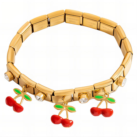 Cherry Bracelet, 18K Gold Plated Steel