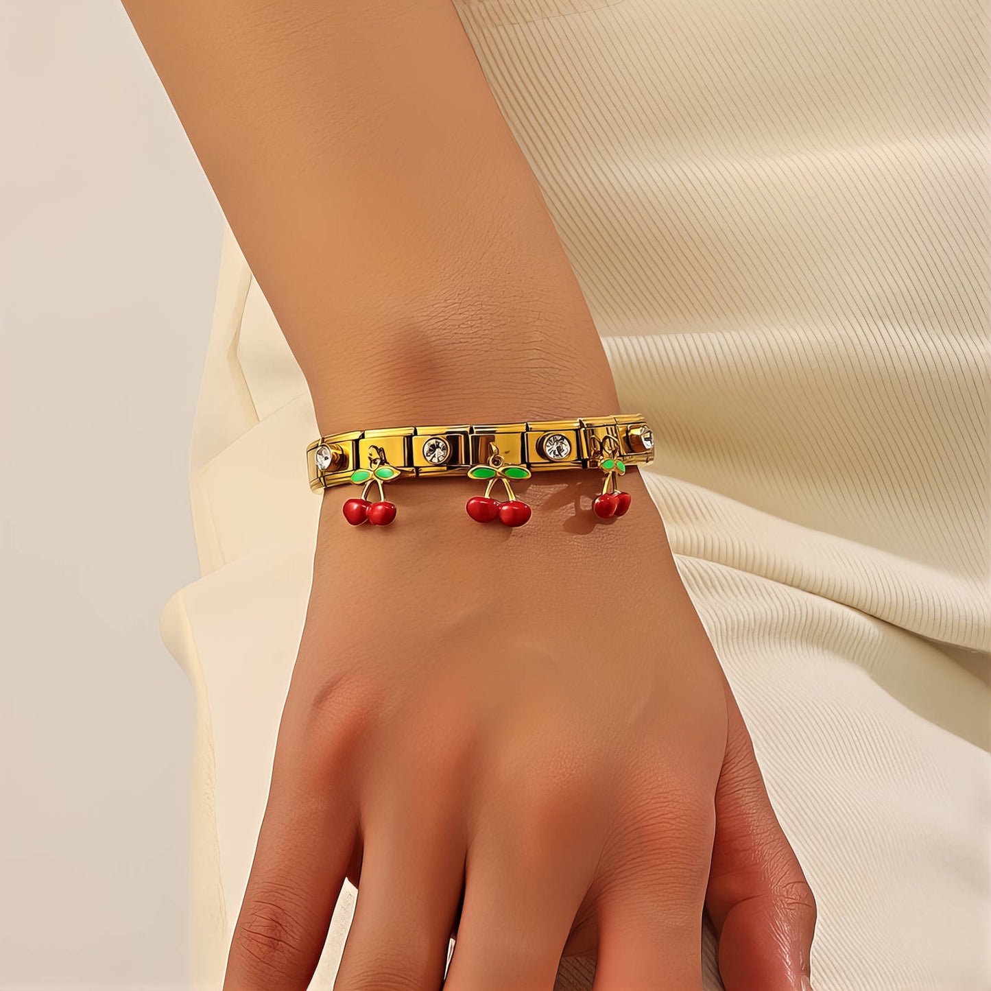Cherry Bracelet, 18K Gold Plated Steel