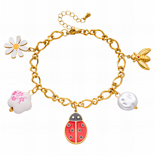 Ladybug Bracelet, 18K Gold Plated Steel
