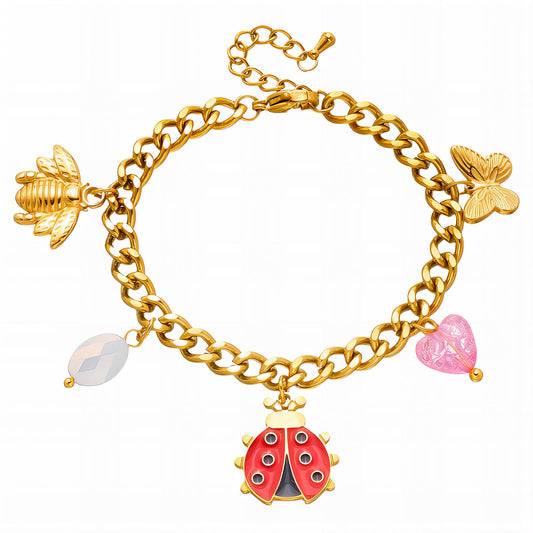Ladybug Bracelet, 18K Gold Plated Steel
