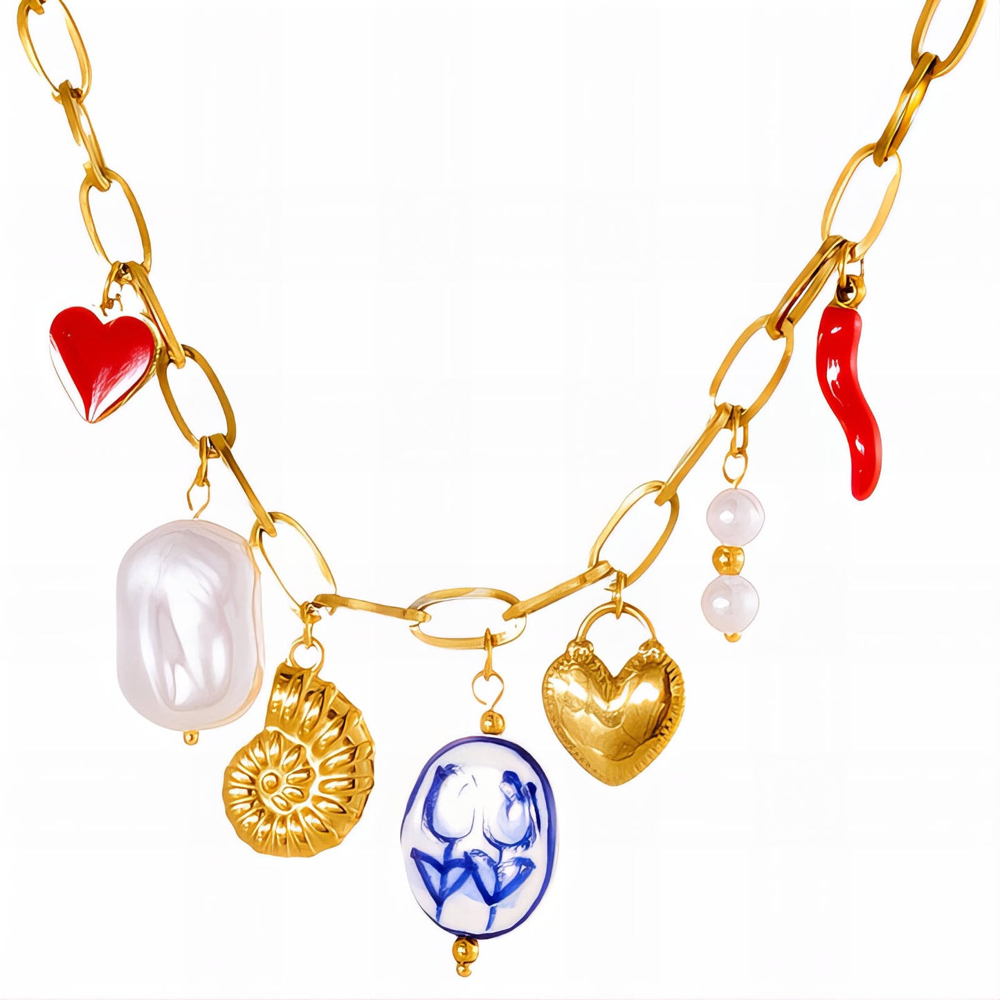 Flowers Necklace, 18K Gold Plated Steel