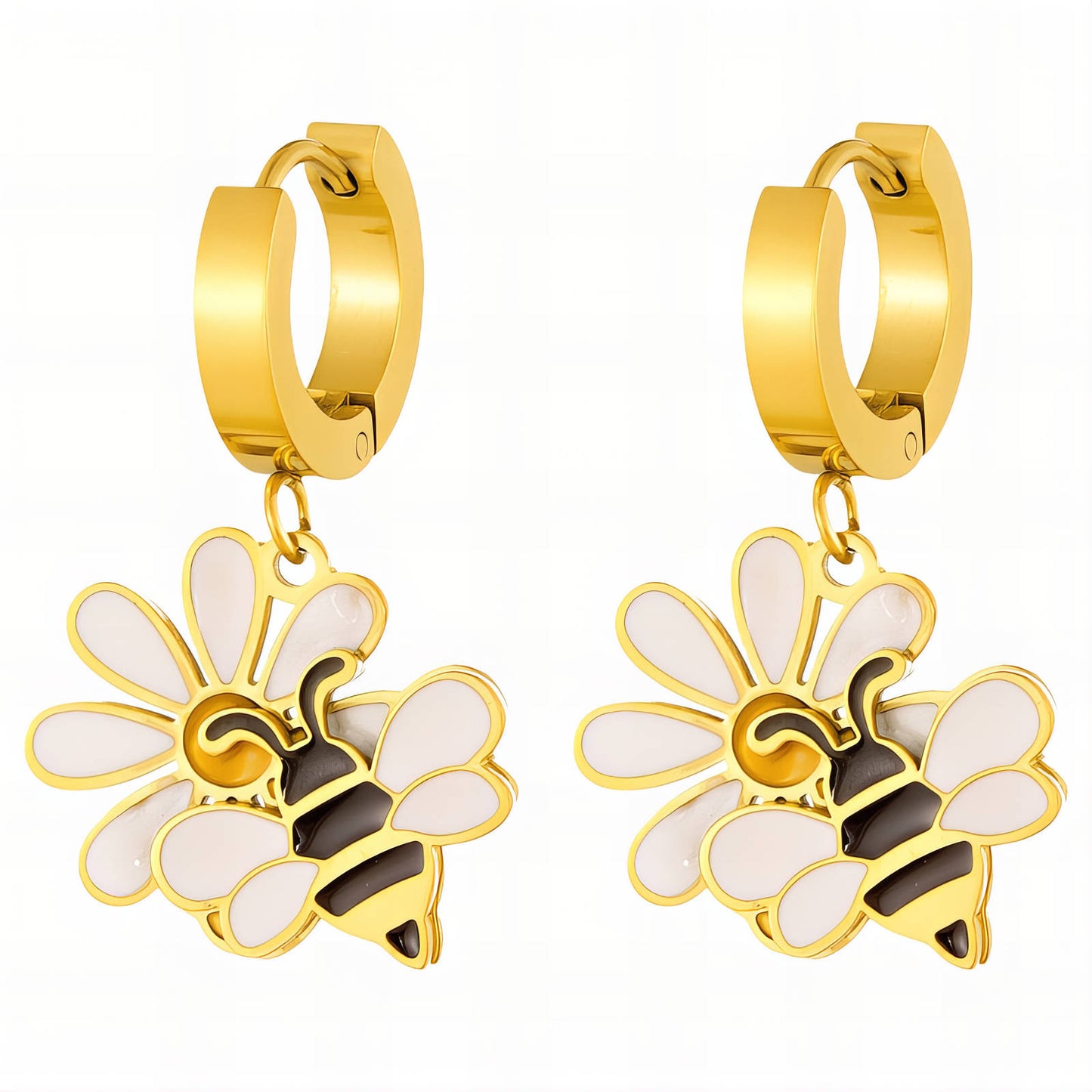 Bees Earrings, 18K Gold Plated Steel