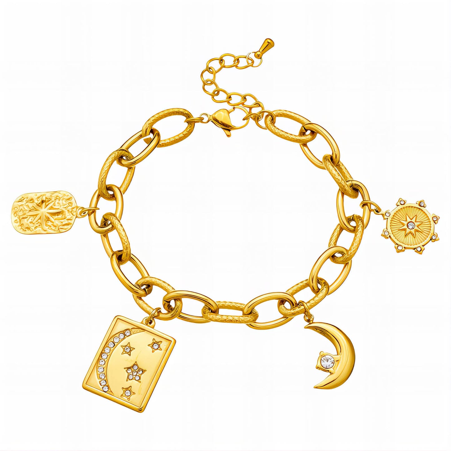 Crescent And Star Bracelet, 18K Gold Plated Steel