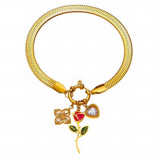Flowers Bracelet, 18K Gold Plated Steel