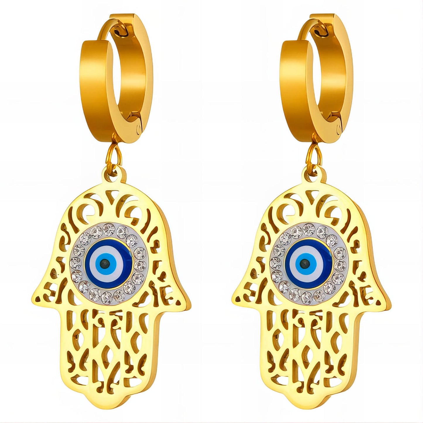 Evil eyes Earrings, 18K Gold Plated Steel