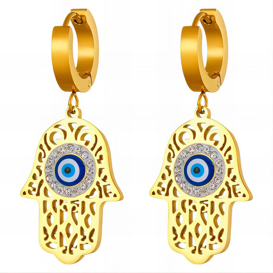 Evil eyes Earrings, 18K Gold Plated Steel