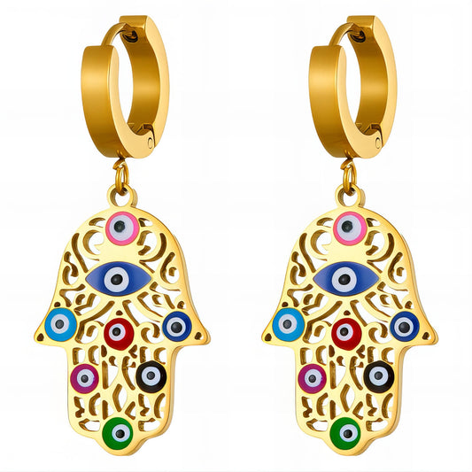 Evil eyes Earrings, 18K Gold Plated Steel