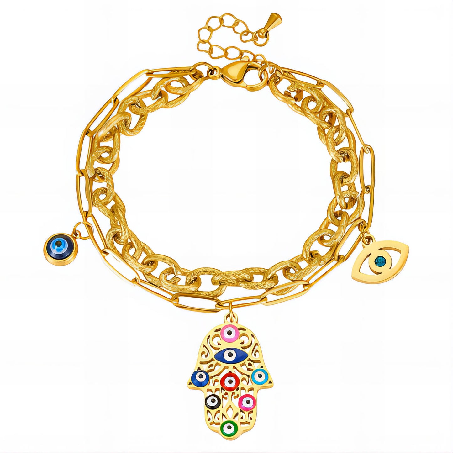 Evil eyes Bracelet, 18K Gold Plated Steel