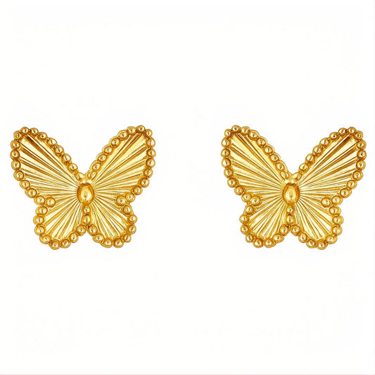 Butterflies Earrings, 18K Gold Plated Steel