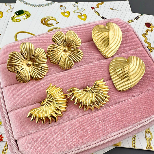 Hearts Earrings, 18K Gold Plated Steel